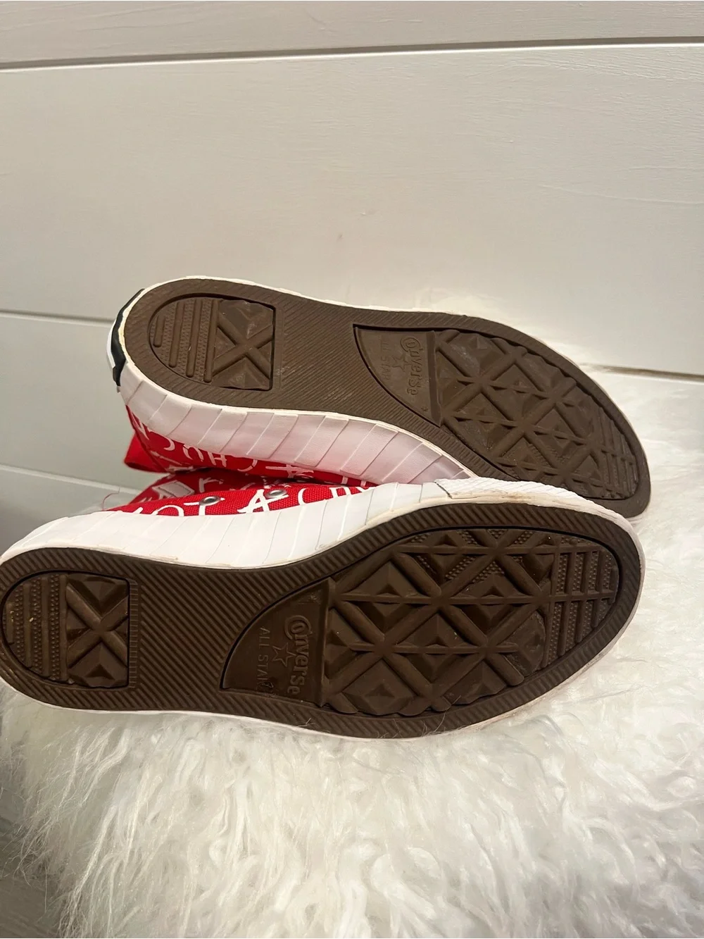 Converse Kids Red and White High-Top Sneakers with Graphic Script Not A Chuck